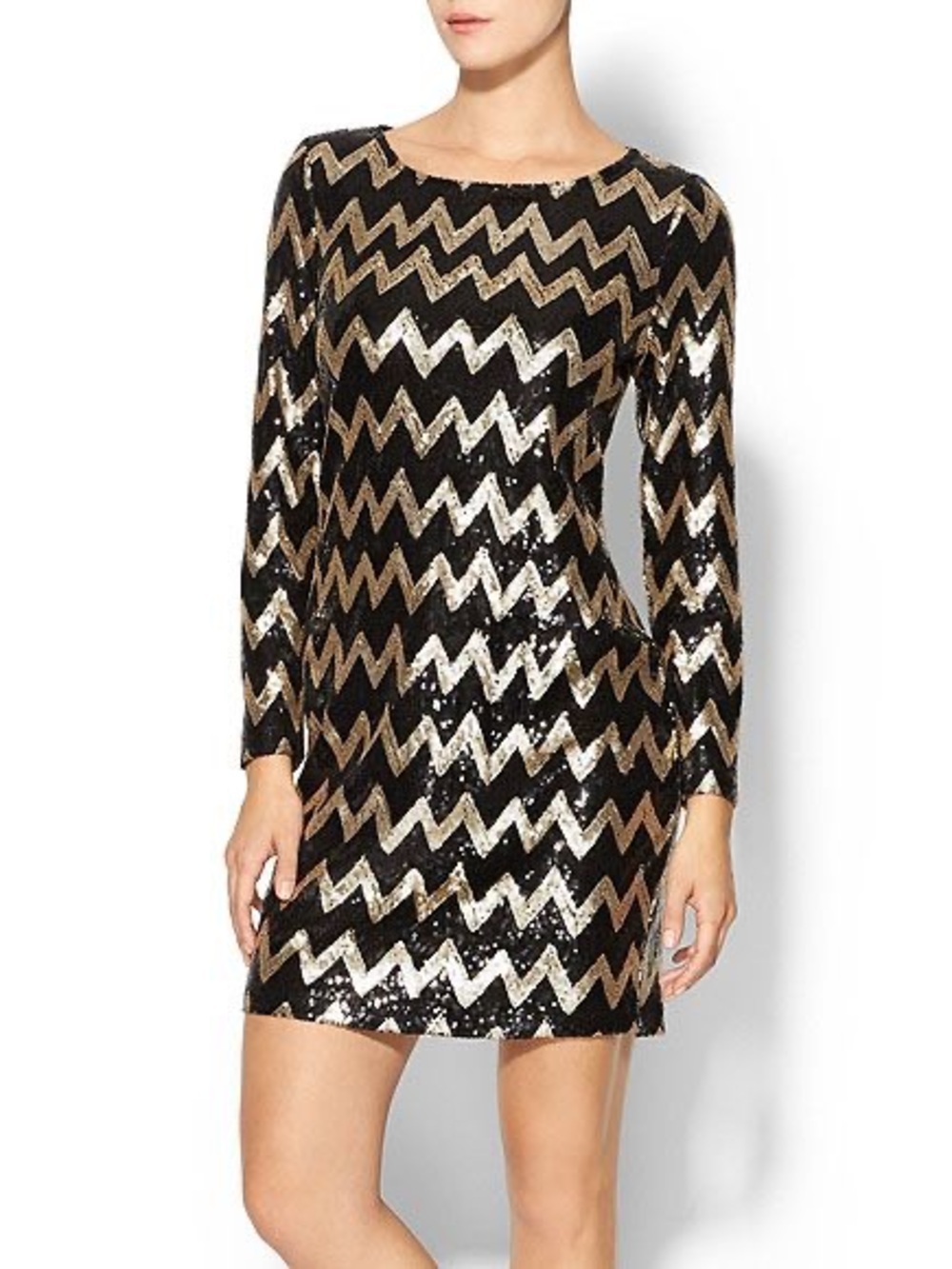 GIANNI BINI Gold Chevron Sequin Mini Dress